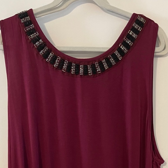 Deep red Sleeveless Tunic with Beaded Detail - Picture 1 of 6